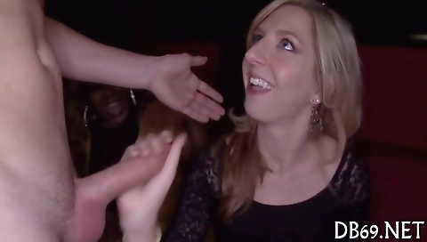 Milf with a thick body sucks and fucks in a group sex video