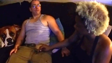 A black guy is sucking a big ebony blonde milf's mouth