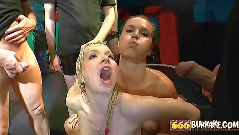 Amateur blonde has deepthroat group sex with a man