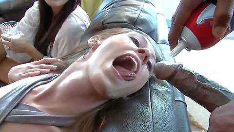 Interracial amateur group sex video with blonde and brunette