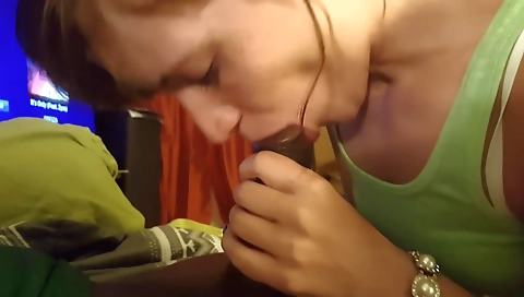 Cute brunette caught her neighbor walking out with a big deep throat