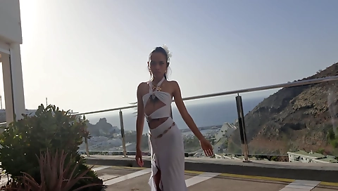 Dogy in public balcony gets ripped off in a public scene