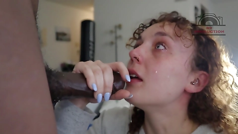 A brunette with a nice face and round ass is having an amateur blowjob