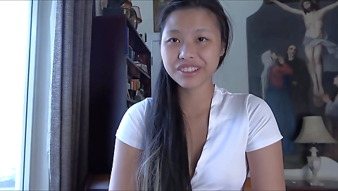 Amateur asian fuckgirl gets a facial for being fucked hard