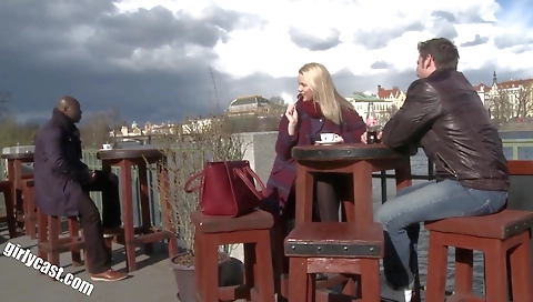 Interracial casting with a hot blonde teen and a black guy