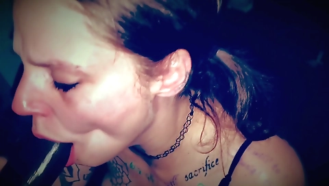 Amateur brunette babe with big cock in deep throat pov