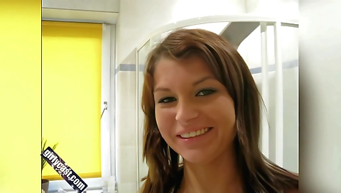 Anal casting with a blonde teen girl in the bathroom
