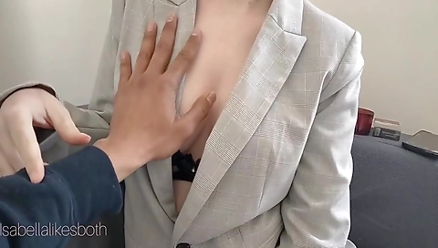 Horny amateur stepmom in a black stockings with a red head