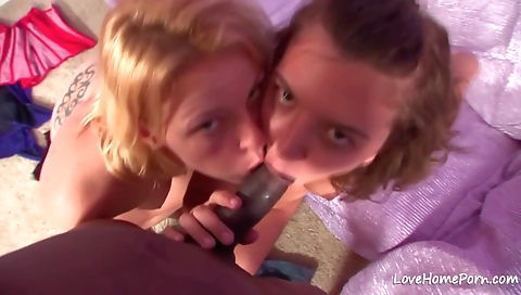 Blonde brunette has deep throat and a hot threesome