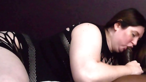 Big boobed brunette takes my hard cock in her mouth