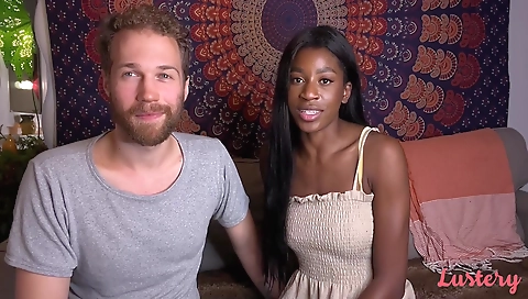 Busty ebony chick and brunette babe have lesbian sex