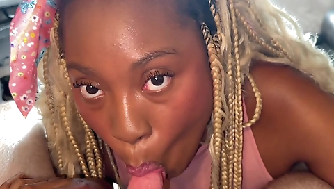 Ebony blonde with big booty riding a cock in a pov