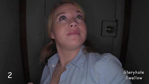 Blonde milf with a hot body swallows a load of cum