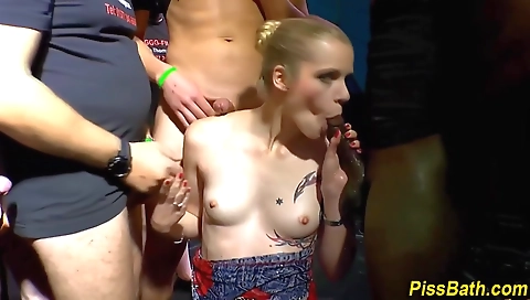 Blonde with tattoos in the hottest shower and a big black cock