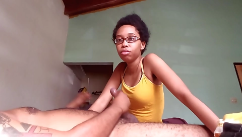 Ebony girl with a nice face and a juicy ass fucks a big cock